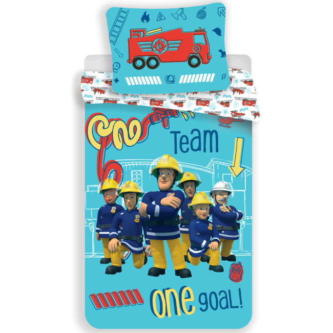 MerchandiseFever Brandweerman Sam dekbedovertrek Team - 140 x 200 cm 70 x 90 cm - katoen