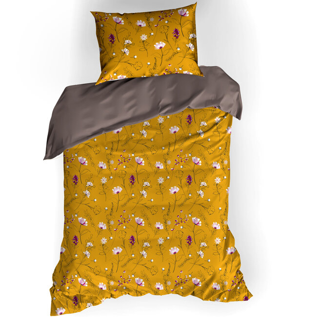 MerchandiseFever De Witte Lietaer Dekbedovertrek Katoen Satijn, Fleur Deep Taupe - 140 x 200/220 + 60 x 70 cm