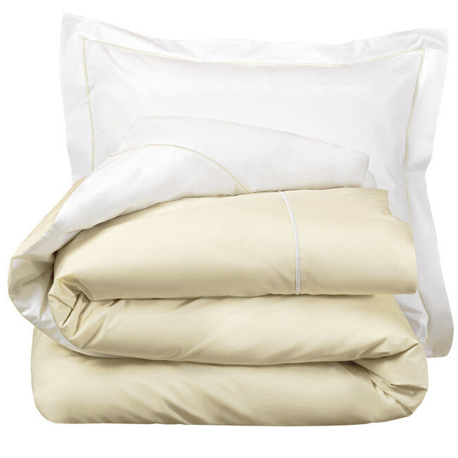 MerchandiseFever De Witte Lietaer Dekbedovertrek Katoen Perkal, Bumblebee White / Ivory - 140 x 200 + 60 x 70 cm