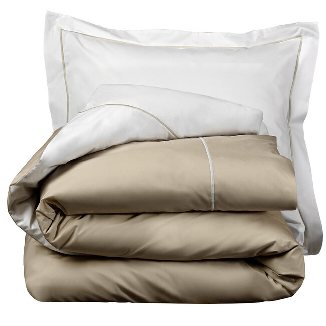 MerchandiseFever De Witte Lietaer Dekbedovertrek Katoen Perkal, Bumblebee White / Vision Taupe - 140 x 200 + 60 x 70 cm