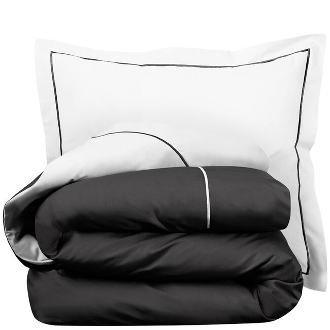 MerchandiseFever De Witte Lietaer Dekbedovertrek Katoen Perkal, Bumblebee White / Dark Grey - 140 x 200 + 60 x 70 cm