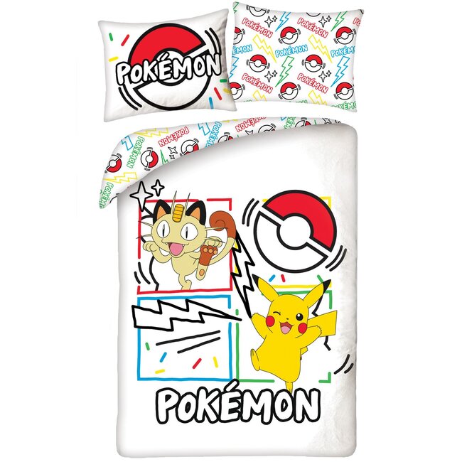 MerchandiseFever Pokemon Dekbedovertrek, Meowth - Eenpersoons - 140 x 200 + 70 x 90 cm - Polyester