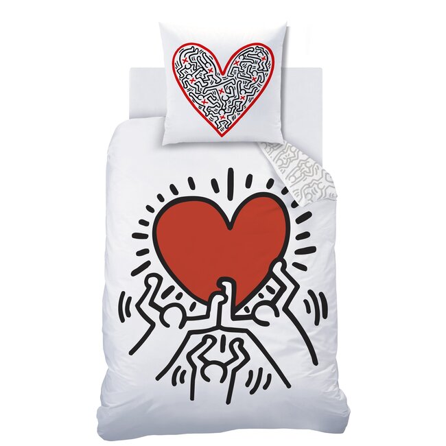 MerchandiseFever Keith Haring Dekbedovertrek Red Love - 140 x 200 + 63 x 63 cm - Katoen