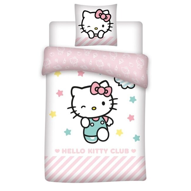 MerchandiseFever Hello Kitty Dekbedovertrek, Club - Eenpersoons - 140 x 200 + 65 x 65 cm - Katoen