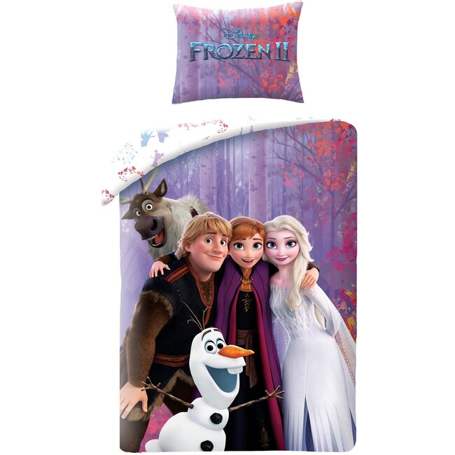 MerchandiseFever Disney Frozen Dekbedovertrek, Friends - Eenpersoons - 140 - 200 cm / 70 x 90 cm - Katoen