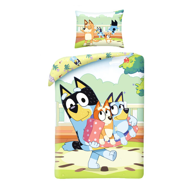 MerchandiseFever Bluey Dekbedovertrek, Family Time - Eenpersoons - 140 x 200 cm / 70 x 90 cm - Katoen