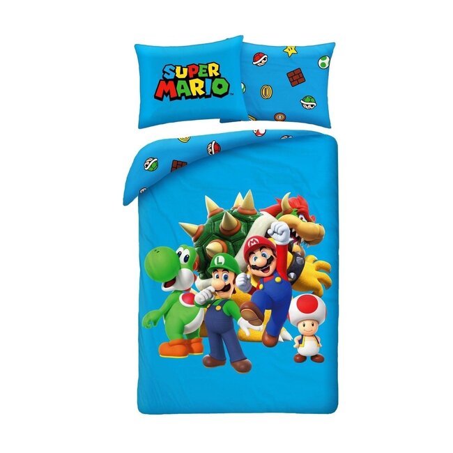 MerchandiseFever Super Mario Dekbedovertrek, Squad - Eenpersoons - 140 x 200 + 70 x 90 cm - Polyester