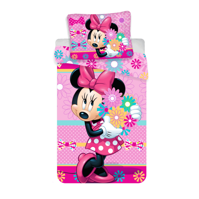 MerchandiseFever Disney Minnie Mouse dekbedovertrek, Flowers - Eenpersoons - 140 x 200 cm / 60 x 80 cm - Katoen