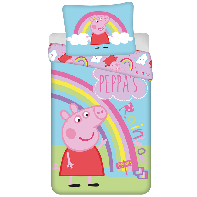 MerchandiseFever Peppa Pig Dekbedovertrek, Regenboog - Eenpersoons - 140 x 200 + 70 x 90 cm - Katoen
