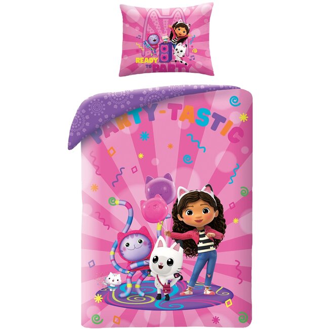 MerchandiseFever Gabby's Poppenhuis Dekbedovertrek, Party - Eenpersoons - 140 x 200 + 70 x 90 cm - Polyester