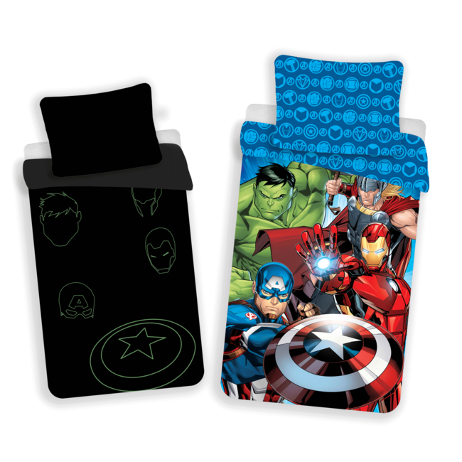 MerchandiseFever Marvel Avengers Dekbedovertrek, Glow in the Dark - 140 x 200 + 70 x 90 cm - Katoen