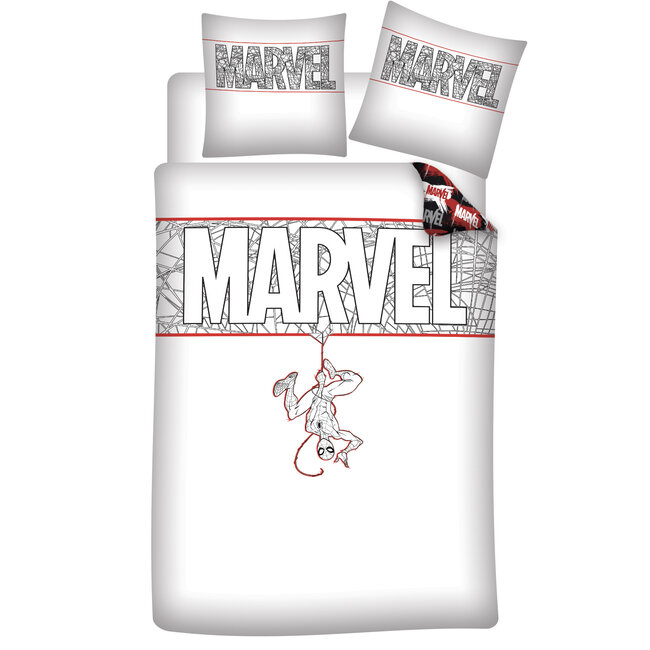 MerchandiseFever Marvel Comics Dekbedovertrek, Spider Man - 140 x 200 + 65 x 65 cm - Biologisch Katoen