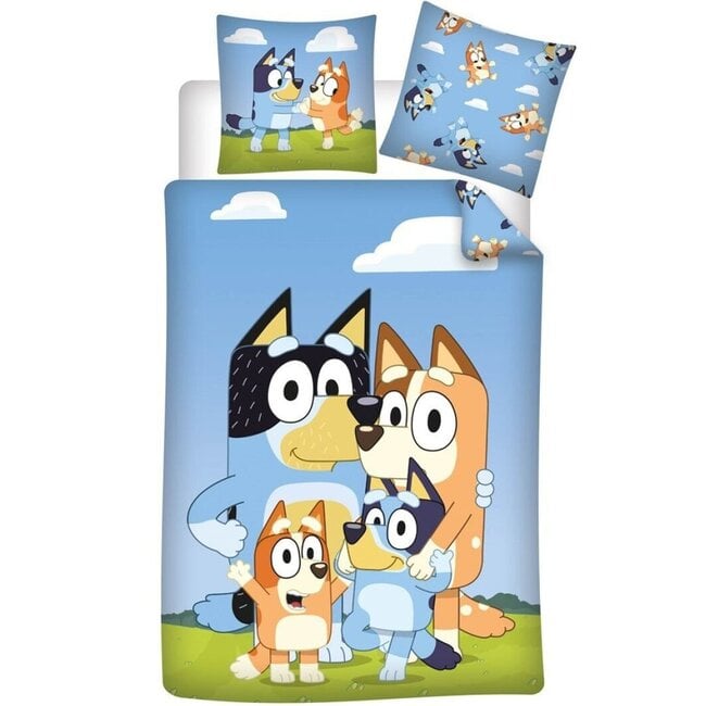 MerchandiseFever Bluey Dekbedovertrek Fun Family - 140 x 200 + 65 x 65 cm - Polykatoen