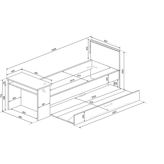 Trasman Bzone Gamingbed antraciet- met led