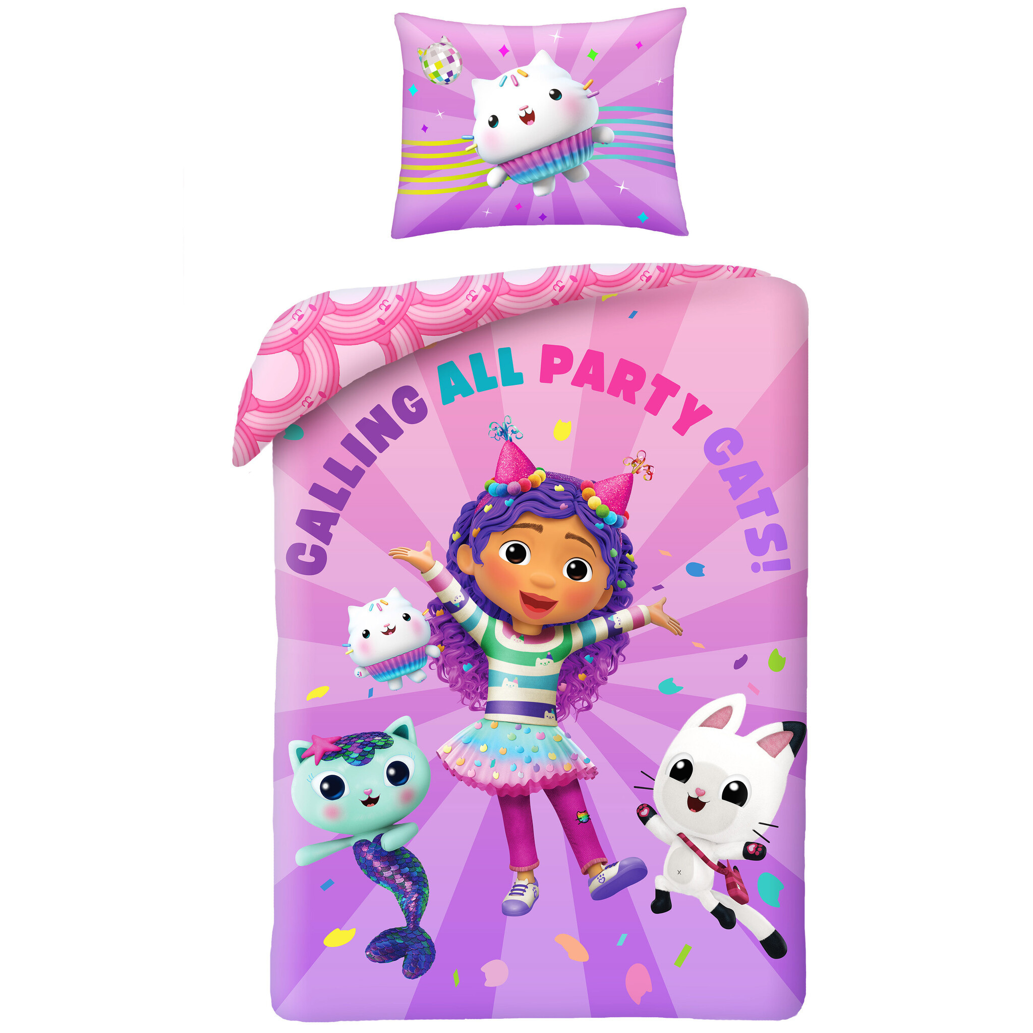 Gabby's poppenhuis Dekbedovertrek, Party Cats - 140 x 200 + 70 x 90 cm - Polyester