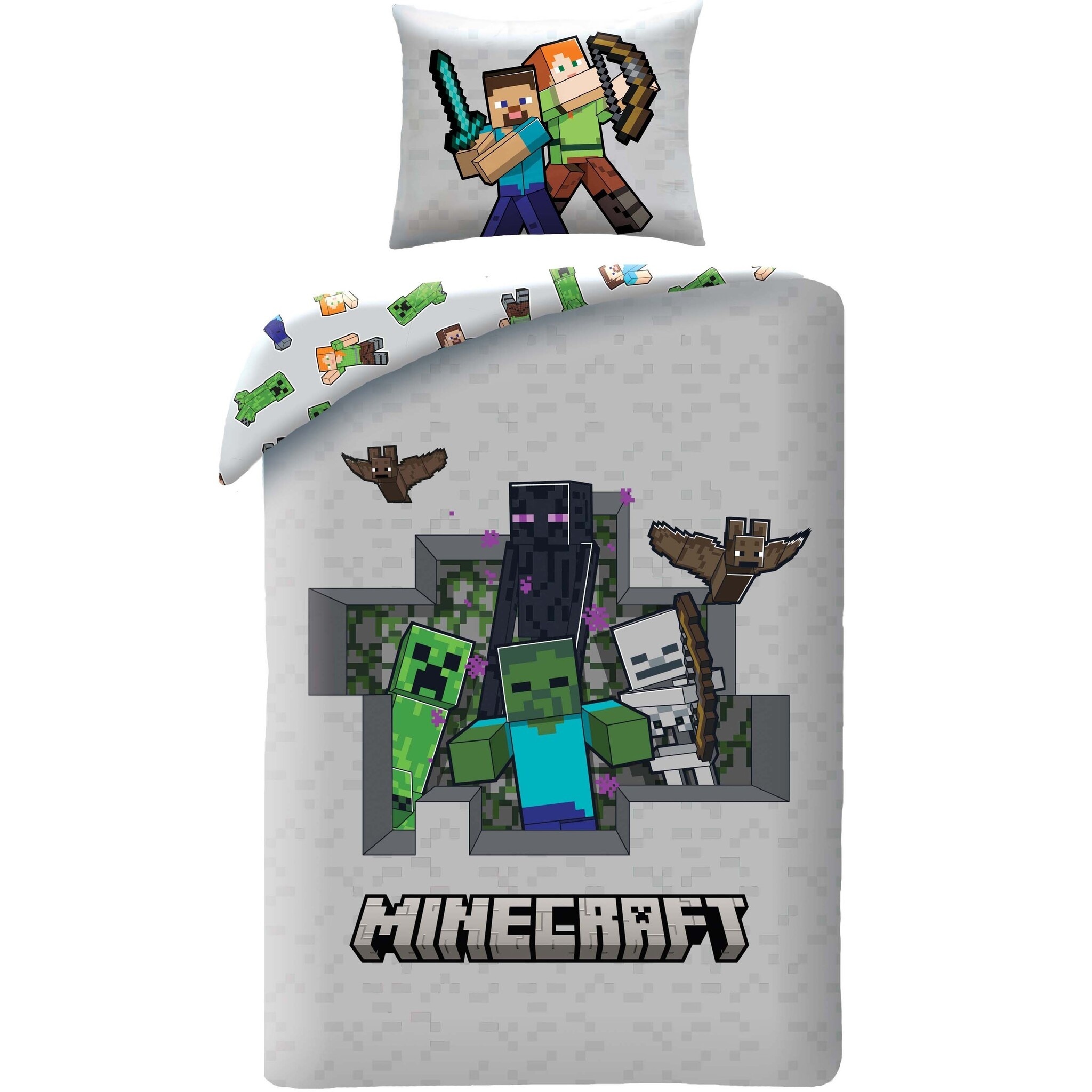 Minecraft Dekbedovertrek, Steve & Alex - 140 x 200 + 70 x 90 cm - Polyester