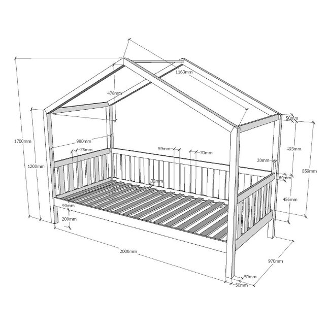 Vipack Huisbed  Cabane Nature 90x200- Massief eiken