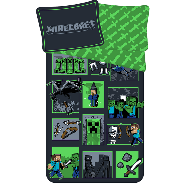 MerchandiseFever Minecraft Dekbedovertrek Survival Mode - 140 x 200 cm / 70 x 90 cm - Katoen