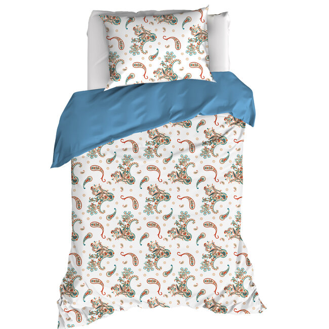 MerchandiseFever De Witte Lietaer Dekbedovertrek Sybil, Marrocan Blue - Eenpersoons - 140 x 220 cm + 60 x 70 cm - Katoen Percal