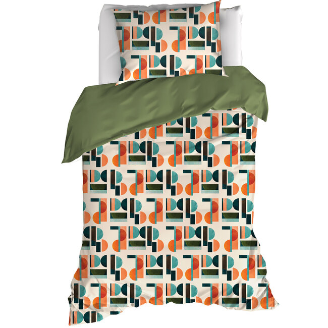 MerchandiseFever De Witte Lietaer Dekbedovertrek Lisboa, Grenoble Green - Eenpersoons - 140 x 220 cm + 60 x 70 cm - Katoen Percal