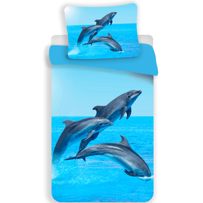 MerchandiseFever Sweet Home Dekbedovertrek, Dolfijn - Eenpersoons - 140 x 200 + 70 x 90 cm  - Polyester
