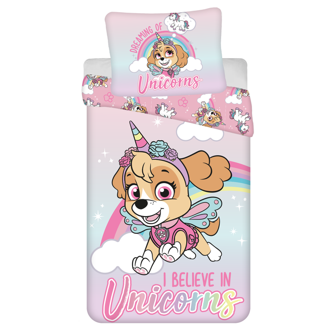 MerchandiseFever PAW Patrol Dekbedovertrek, I Believe in Unicorns - Eenpersoons - 140 x 200 + 70 x 90 cm  - Katoen