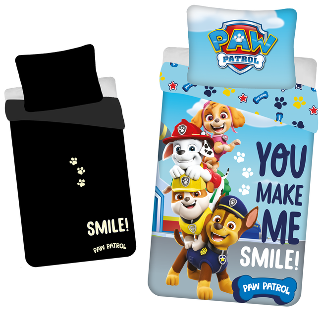 MerchandiseFever PAW Patrol Dekbedovertrek Glow in the Dark, Smile - Eenpersoons - 140 x 200 + 70 x 90 cm  - Katoen