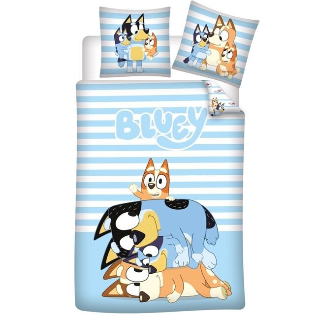 MerchandiseFever Bluey Dekbedovertrek, Family Time - Eenpersoons - 140 x 200 + 65 x 65 cm - Katoen