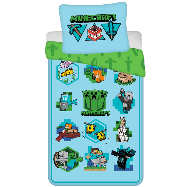 MerchandiseFever Minecraft Dekbedovertrek, Let's Play - Eenpersoons - 140 x 200 + 70 x 90 cm  - Katoen
