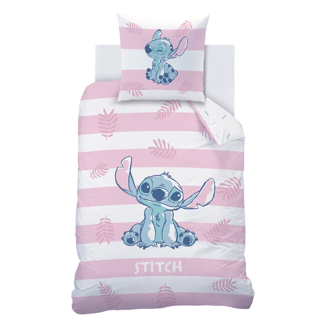 MerchandiseFever Disney Lilo & Stitch Dekbedovertrek, Stripes - 140 x 200 cm + 63 x 63 cm - Katoen