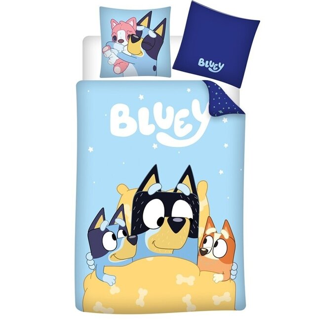 MerchandiseFever Bluey Dekbedovertrek, Goodnight - Eenpersoons - 140 x 200 + 65 x 65 cm - Katoen