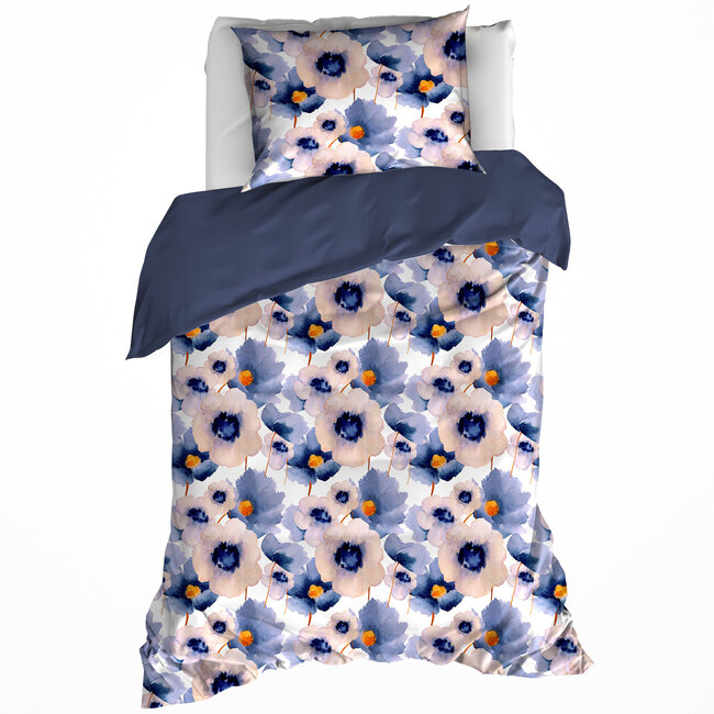 MerchandiseFever De Witte Lietaer Dekbedovertrek, Veronica Mood Indigo - 140x220 cm + 60x70 cm - Katoen flanel