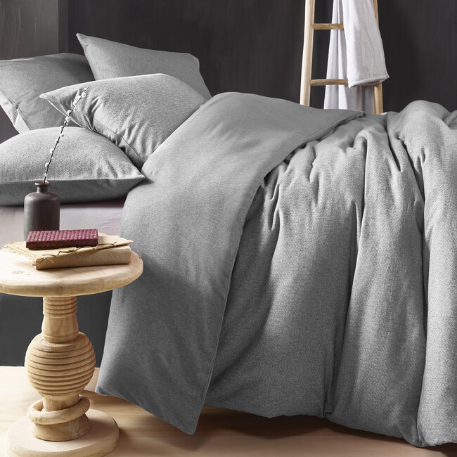 MerchandiseFever De Witte Lietaer Dekbedovertrek, Tarbot Natural Grey - 140 x 200/220 cm + 60 x 70 cm - 100% katoen, flanel