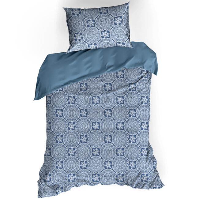 MerchandiseFever De Witte Lietaer Dekbedovertrek Katoen Satijn, Henna Blue Horizon - 140 x 200/220 + 60 x 70 cm