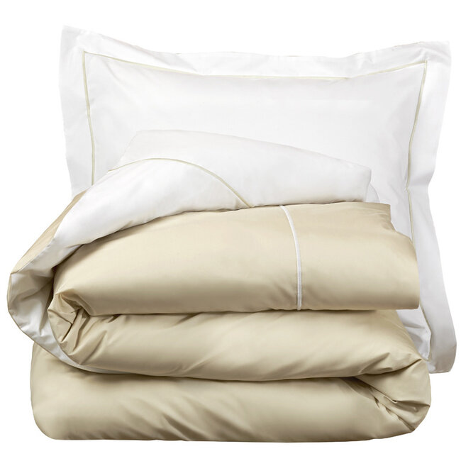 MerchandiseFever De Witte Lietaer Dekbedovertrek Katoen Perkal, Bumblebee White / Beige Sand - 140 x 200 + 60 x 70 cm