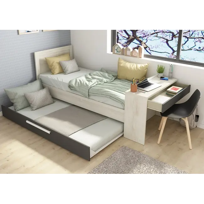 Trasman Kinderbed Shipley- Grijs eiken met antraciet