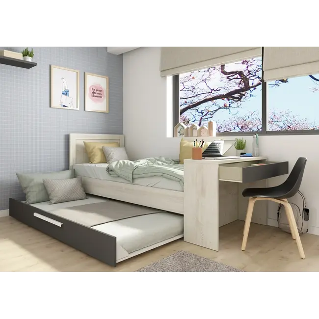 Trasman Kinderbed Shipley- Grijs eiken met antraciet