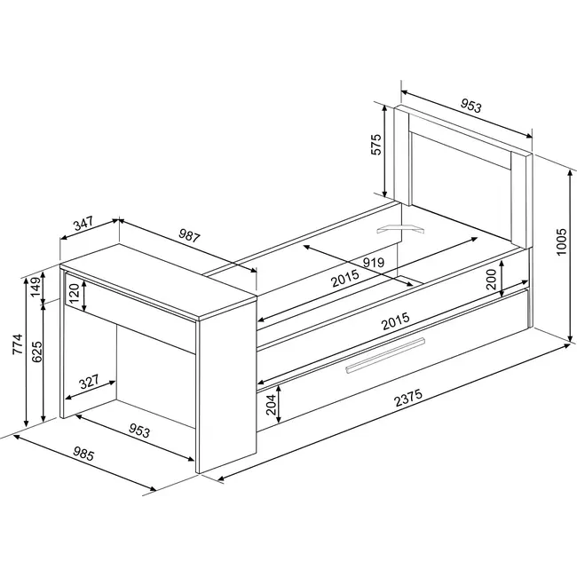 Trasman Kinderbed Shipley- Grijs eiken met wit