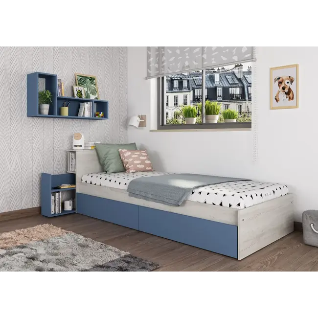 Trasman Kinderbed Jazz 90x200 cm met lades- Blauw/witgrenen