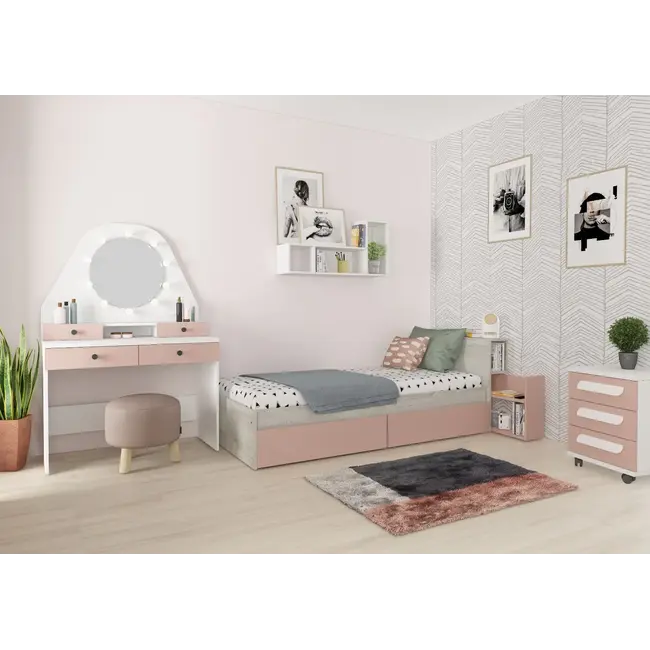 Trasman Kinderbed Jazz 90x200 cm met lades- Oudroze/Witgrenen