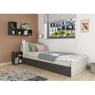 Trasman Kinderbed Jazz 90x200 cm met lades- Antraciet/Witgrenen