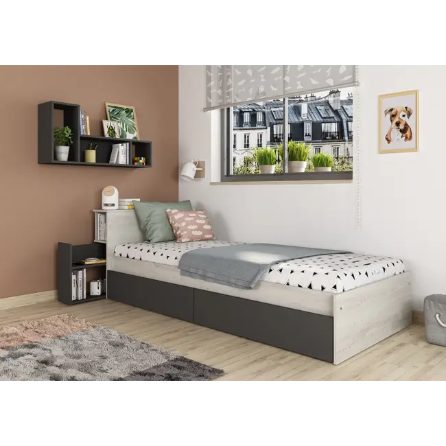 Trasman Kinderbed Jazz 90x200 cm met lades- Antraciet/Witgrenen