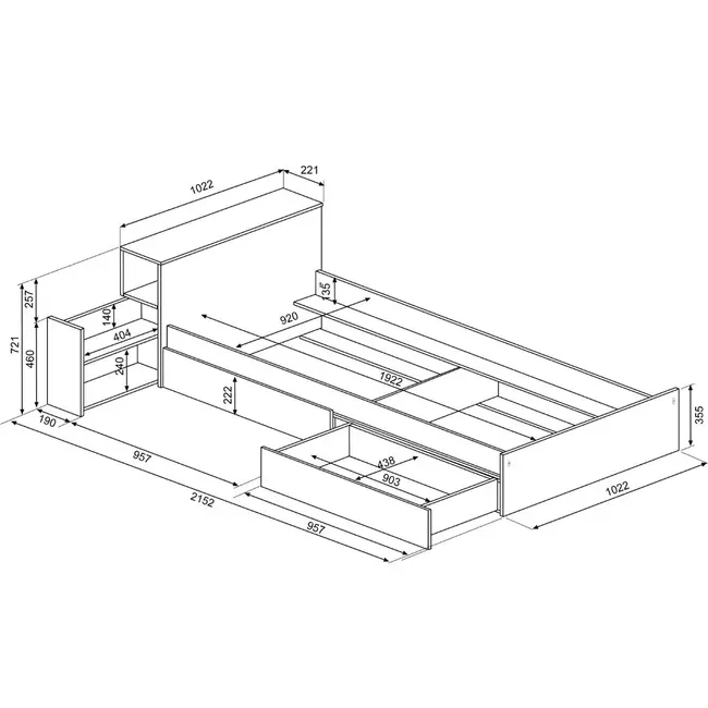 Trasman Kinderbed Jazz 90x200 cm met lades- Wit/Witgrenen
