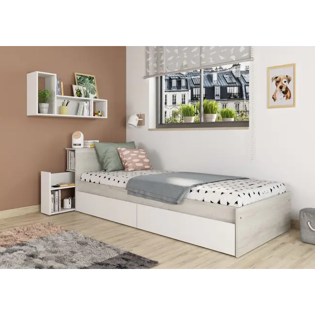 Trasman Kinderbed Jazz 90x200 cm met lades- Wit/Witgrenen