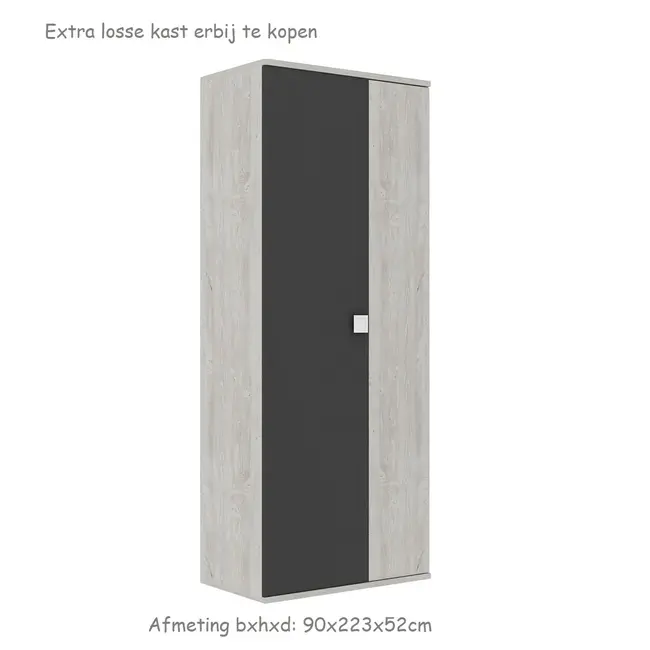 Trasman Kinderbed Jazz 90x200 cm met lades- Antraciet/Witgrenen