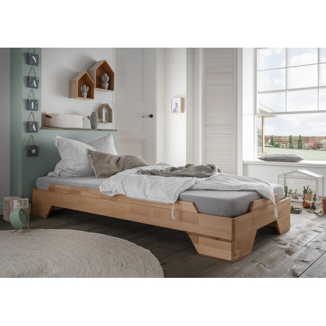 INFANSKIDS Stapelbed BeukenBlok 90x200 cm- Massief houten kernbeuken