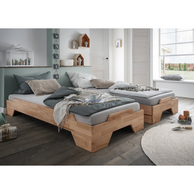 INFANSKIDS Stapelbed BeukenBlok 90x200 cm- Massief houten kernbeuken