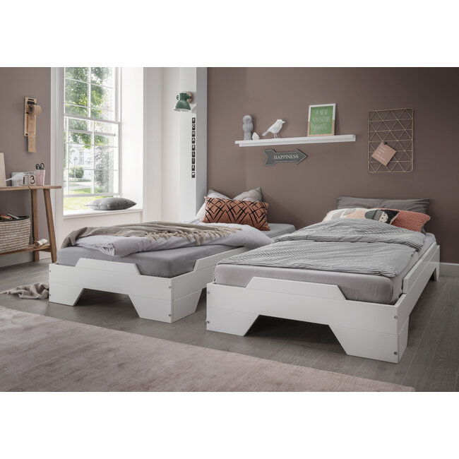 INFANSKIDS Stapelbed BeukenBlok 90x200 cm- Massief houten wit