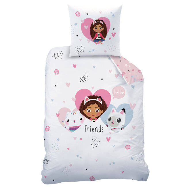 MerchandiseFever Gabby's Poppenhuis Dekbedovertrek, Hearts - Eenpersoons -140 x 200 + 63 x 63 cm - Katoen