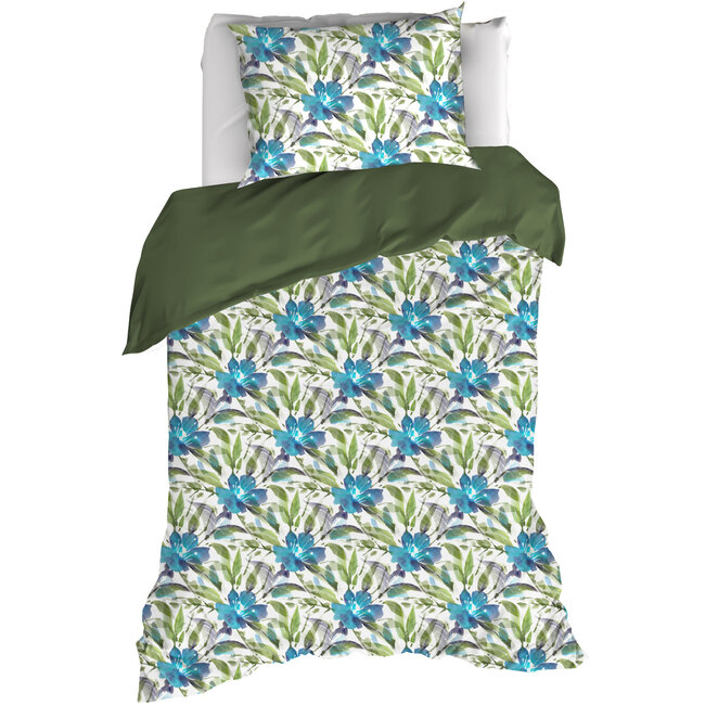 MerchandiseFever De Witte Lietaer Dekbedovertrek Bellflower, Eden - Eenpersoons - 140 x 220 cm + 60 x 70 cm - Katoen Percal